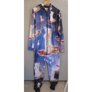 Space Cat Jumpsuit Adult Large Rage On Hoodie Bodysuit Pajama One Piece PJ